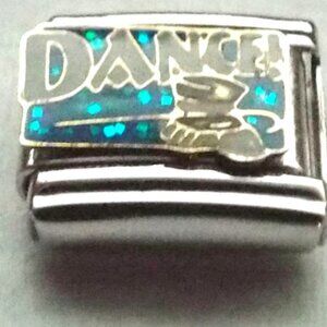 Dance! on sparkly blue enamel 9mm stainless steel italian charm bracelet link